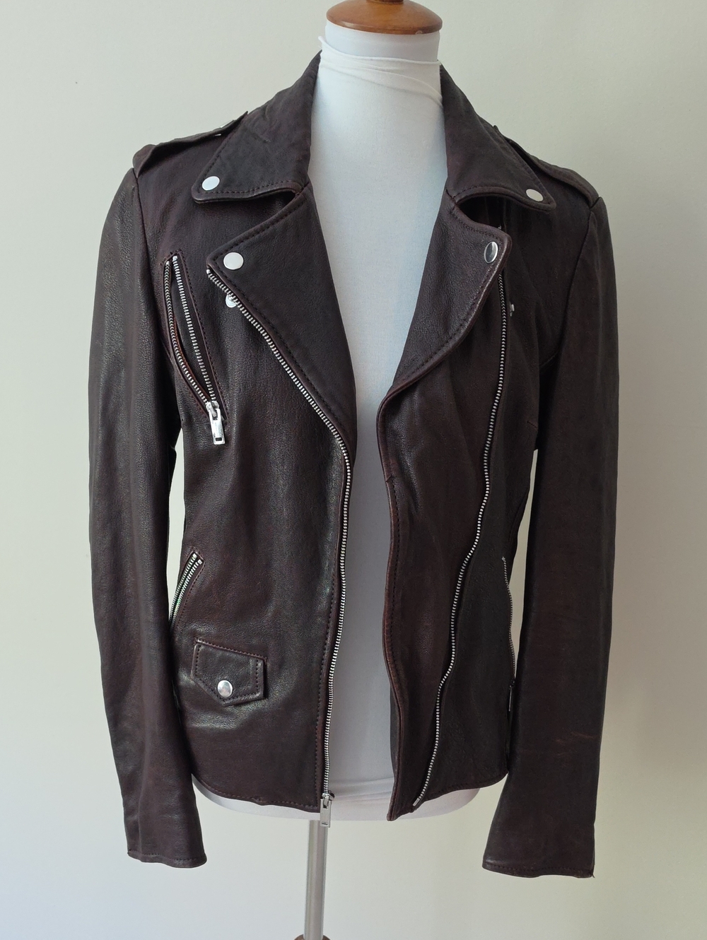 Black Rivet  Dark Purple  Genuine Leather Moto Jacket